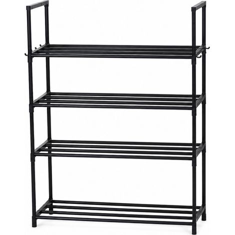 Meuble à chaussures étagère range chaussures en métal noir à 4 niveaux - Longueur 67 x Profondeur 29 x Hauteur 82 cm