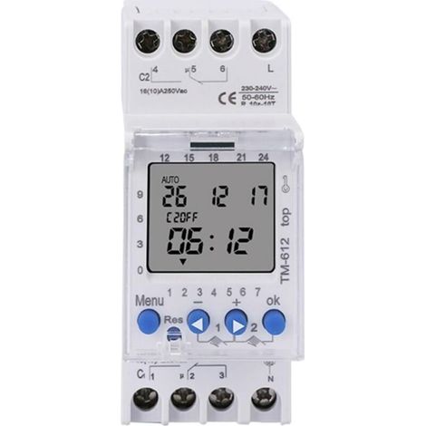 TM612 220 VCA 16 A 6 broches 2 NO 2 NC 2 canaux Grand écran LCD Horloge programmable 24 h avec deux sorties relais Minuterie 2 NO (TM612 12 V) (1/3)