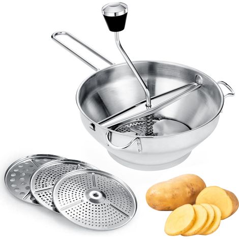 Moulin à Aliments, broyeur à Aliments en Acier Inoxydable avec 3 Couches de Tamis, Passeur pour Passer les Fruits & Légumes, Passe au Lave-Vaisselle