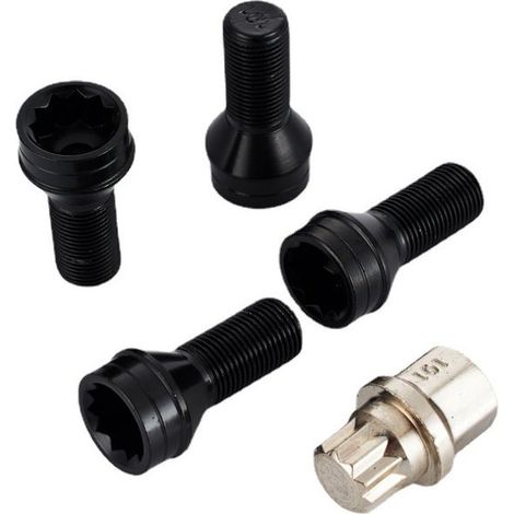 Linghhang – Lot de 4 boulons de roue M14 x 1.5 MM en acier noir – Avec clé de rechange – Compatible Audi, VW Bora, Golf, Jetta, Passat (1/5)