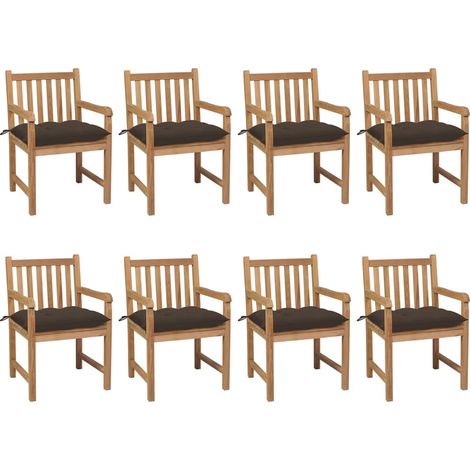 Lot de 6 Chaises de jardin Siège de Terrasse Fauteuil de jardin avec coussins taupe Bois de teck solide DHNET9014656 (1/5)