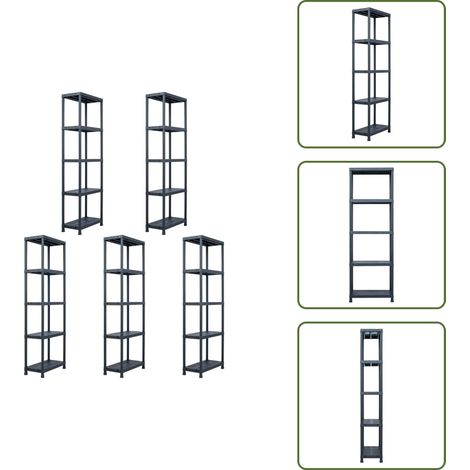 The Living Store Scaffali 5 pz Nero 125 kg 60x30x180 cm in Plastica - Scaffale per cucina
