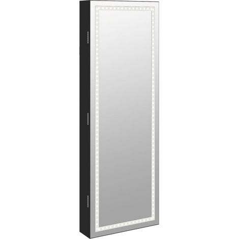 Armoire à bijoux meuble rangement organisateur chambre vestiaire salle de bain avec miroir et éclairage LED mural noir
