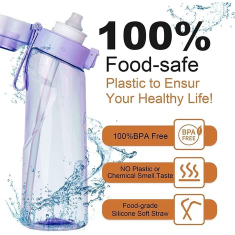 Accessoires boisson Bouteille Air Up - 650 ml - Avec 7 capsules d'air - Gobelet anti-fuite pour la salle de gym, la course, l'extérieur (violet clair)