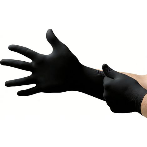 Gants jetables en nitrile, non poudrés, protection multiusage, alimentaire, chimique et mécanique, sans latex, noir, taille L (100 pièces)