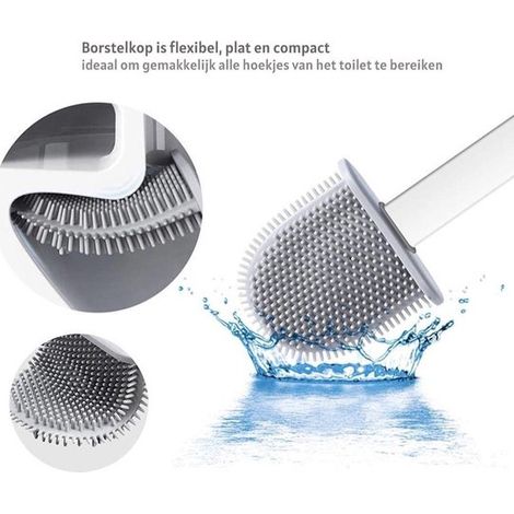 Brosse de toilette avec support – Nettoyeur de bord en silicone – Gris – Support autoportant ou suspendu – Fond ouvert (1/3)