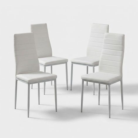 Set aus 4 gepolsterten Küchenstühlen mit Kunstlederbezug und Metallbeinen Beatrice - Weiß