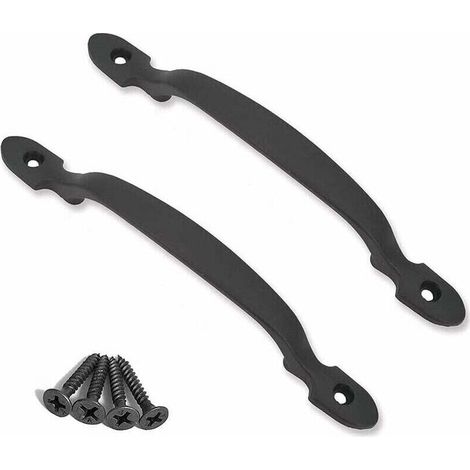 2 schwarze Türgriffe aus Gusseisen für Scheunentore, Gärten, Schuppen, Schwarz - Crezuo