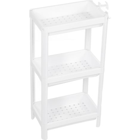 Étagère tour de salle de bain en plastique, support de rangement autoportant, organisateur multifonctionnel pour salon, chambre, cuisine, blanc, 3 niveaux (1/5)
