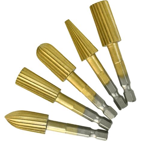 Lntyq 5 Pièces Ensemble de Fichiers à Fraises Rotatives 1/4 pouces Tige Hexagonale Fraises en Acier à Grande Vitesse Outils de Fichiers Rotatifs pour Matériel en Aluminium et en Fer (1/5)