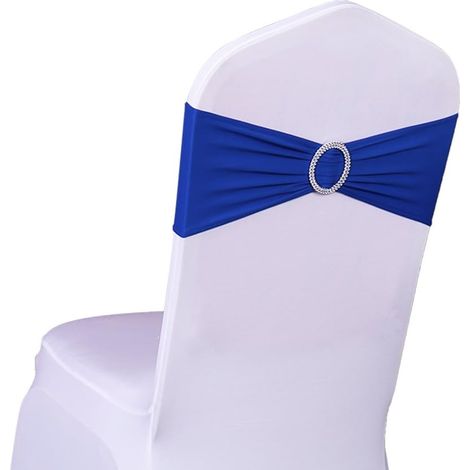 10 Pieces Elastic Slip-on Chair Band with Buckle, for Wedding, Lycra, Polyester and Spandex Chair Bow., Navy Blue (1/5)