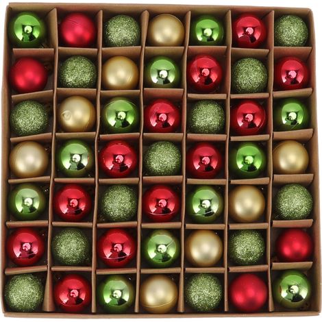 49 mini boules de Noël incassables, brillantes et colorées, pour la décoration des fêtes de fin d'année, mariages et autres événements (rouge, vert, or). (1/5)
