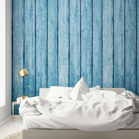 Papier Peint Bois - Lames Bleutées Vintage - 150 x 250 cm (1/2)