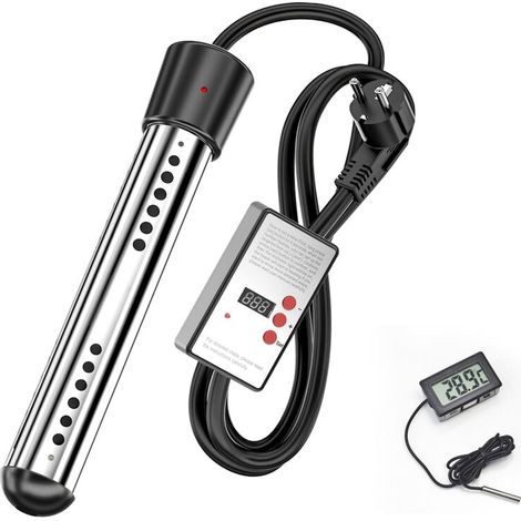 Calentador de agua instantáneo para piscinas, portátil (26050 mm, negro), apto para cubos y estanques, 2500 W. DEBUNS (1/4)
