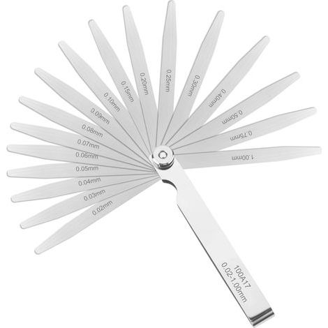 17 Lames Jauge d'Épaisseur, 0.02-1.00 mm Jauge D'épaisseur Pliante Jeu Cale Soupape En Acier Inoxydable de Précision Jeu de Cales D'épaisseur Métrique Outil Mesurer la Largeur/Épaisseur de l'écart (1/5)