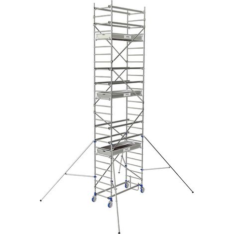 Tubesca Comabi – Échafaudage roulant aluminium Cross – Hauteur de travail 8,85m – Charge maximale 200kg/m² – Pour chantiers de gros œuvre