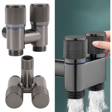 Válvula de agua de doble interruptor, 1 entrada G1/2", 2 salidas G1/2", rosca macho, para lavadora. (1/5)