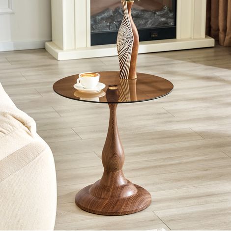 Beistelltisch aus Glas und Metall, rund, 50 cm, Braun, kompakt