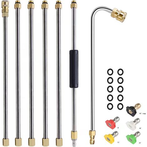Ensemble de rallonges rétractables pour nettoyeur haute pression, lance pour nettoyeur haute pression avec 5 buses de pulvérisation, 1 accessoire de nettoyage de gouttière, tige incurvée, 4 000 PSI (1/4)