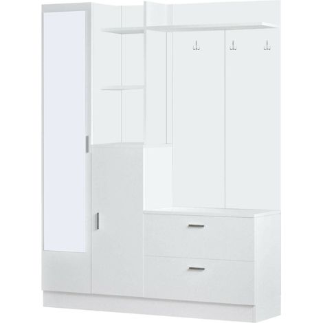 Dmora – Meuble d'entrée multifonction 140x36,8x181,8 cm – Panneau mélaminé 18mm – Rangement design pour hall d'entrée – Finition mate - 140x37h182 (1/5)