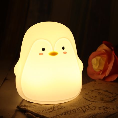 Bunte, niedliche Pinguin-Nachtlampe aus Silikon mit USB-Ladefunktion und LED-Beleuchtung für Schlafzimmer und Nachttisch, Weiß (1/5)