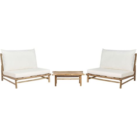 Garden Lounge Set with Table 2 Seater TODI Bamboo Wood Off-White