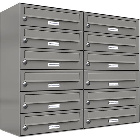 12er Premium Briefkasten Aluminiumgrau RAL Farbe 9007 für Außen Wand Postkasten (1/5)