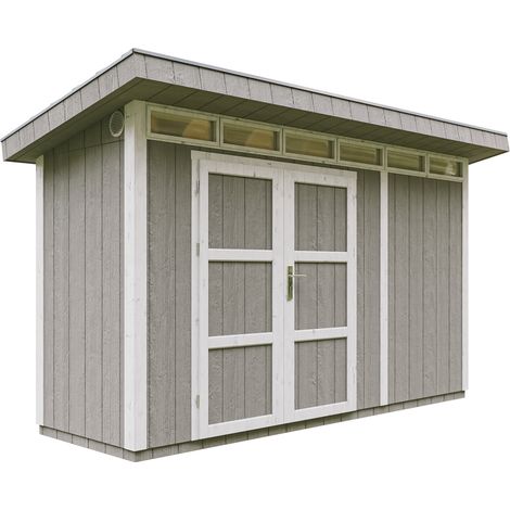 Casetta da Giardino di QUALITÀ PREMIUM 4,3m²-L161xW411cm-con Pavimento, Tegole Bituminose,Set di Vernici-Costruzione con pannelli LP Smartside - Capanno da giardino - TIMBELA M902A- Tundra Grey (1/5)