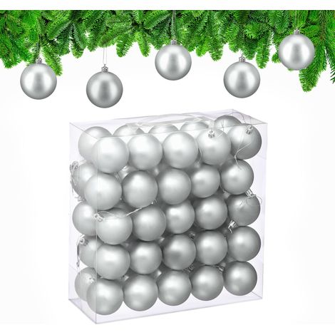 Relaxdays Christmas Baubles, Set of 50, Tree Ornaments, Holiday Decorations, Plastic, Shatterproof, 6 cm, Matte, Silver (1/5)