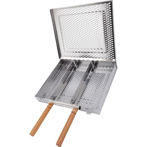 Panier grill barbecue acier inox transportable extérieur camping avec séparateurs amovibles poisson viande légumes double poignée (1/5)