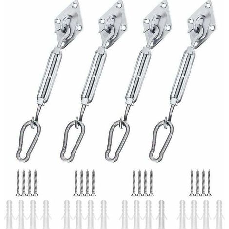 Kit de Fixation Voile d'ombrage, Kit de Fixation pour Voile de Jardin pour Voile D'ombrage en Acier Inoxydable 304 pour Triangle Carré Rectangle et Triangulaires (44 pièces) (1/5)