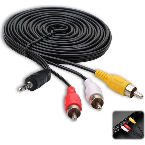 Câble AV RCA 3,5 mm TRRS vers 3 RCA 3 Mètre, Câble Audio Vidéo Jack vers Cinch, Câbles Auxiliaire pour Caméscope, Téléviseur, Projecteur, Récepteur AV, Home Cinéma (1/5)