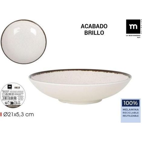 plato hondo melamina reciclable brillo anllo 21x5,3 cms lamediterranea