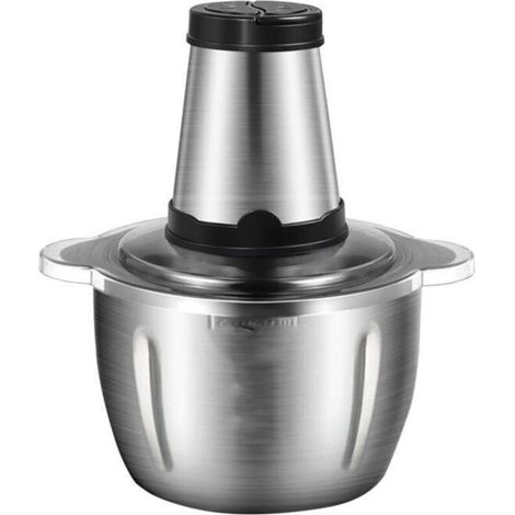 Robot culinaire électrique de 250 W avec 2 vitesses, 4 lames en acier inoxydable, bol de 2 L en acier inoxydable, conception anti-éclaboussures, traitement rapide des légumes, de la viande