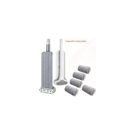 Fregona plana con 5 almohadillas de limpieza, mango largo, no requiere lavado a mano, duradera, giratoria, apta para uso en seco o húmedo. - Crezuo