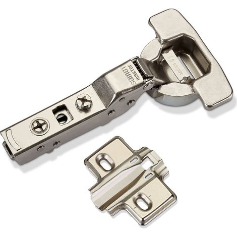 MASTER TOOLLESS Topfband T45 gedämpft Mittelanschlag 110° mit Langlochverstellung Möbelscharnier Schrankscharnier (1/5)