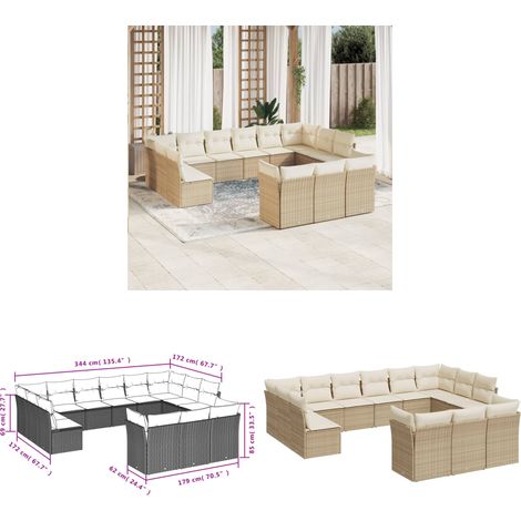 13-tlg. Garten-Sofagarnitur mit Kissen Beige Poly Rattan - Gartensortiment - Outdoor Möbel - Lounge Set - Gartenlounge - Rattan Sofa - Home & Living (1/3)