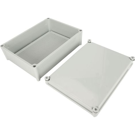 Grauer elektrischer Anschlusskasten mit Montageplatte, IP67 wasserdicht, Elektroprojektkasten für den technischen Bereich, graues wasserdichtes Gehäuse mit Platte. (1/5)