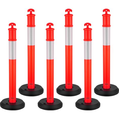 VEVOR Pali Delimitatori di Traffico, 6 Pezzi, Paletti di Sicurezza Stradale da 1140 mm con Base Riempibile e Strisce Riflettenti, Pali Delimitatori Resistenti per Cantieri Edili, Parcheggi, Rosso (1/5)