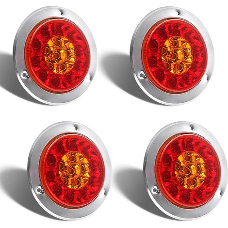 2pcs Feux Arrières à LEDs Rondes 16LEDs pour RV Trucks Feux de Freinage (Argenté Rouge & Jaune) (1/5)