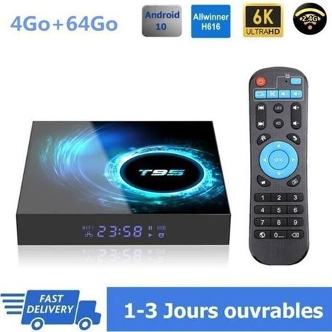 TV Box Android 10 T95 Smart TV BOX Wifi BT 4G+64Go H616 6K Netflix Google Store Boîte Multimédia Box Android (1/4)
