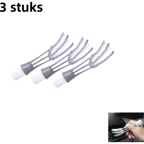 Kit de nettoyage auto (3 pièces) - Brosse pour grilles d'aération - Brosse pour climatisation - Outils de dépoussiérage et de nettoyage intérieur - Gris (1/5)