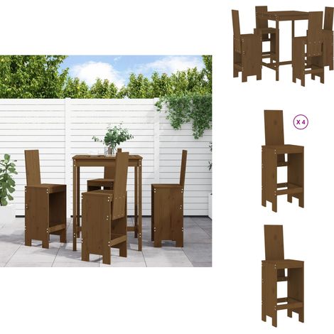 Ensemble de bar de jardin 5 pcs marron miel bois de pin massif - Ensemble De Bar De Jardin - Salon De Jardin - Mobilier De Jardin - Table De Bar - Chaises De Bar (1/5)
