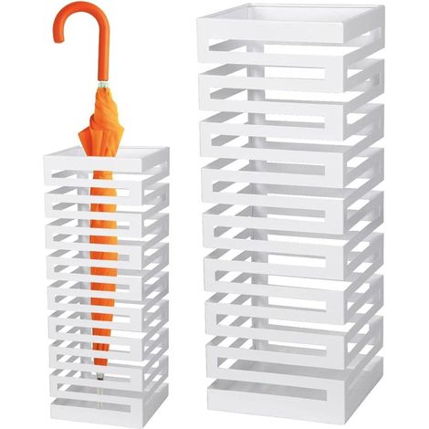 Portaombrelli in Metallo Design Moderno Porta Ombrelli Quadrato Stand Bianco (1/3)
