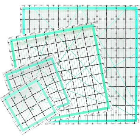 Set di 4 righelli quadrati per patchwork (12,5 pollici / 9,5 pollici / 6 pollici / 4,5 pollici) Righello da cucito antiscivolo in acrilico con linea di stampa trasparente per tagli precisi