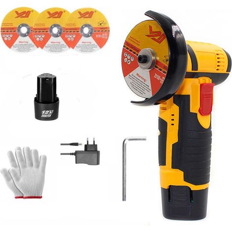 Mini meuleuse d'angle rechargeable à brosse 12 V, meuleuse d'angle à batterie au lithium, machine à polir, machine de découpe, meuleuse d'angle, batterie incluse (batterie unique) TONCHEAN (1/5)