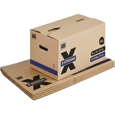 Pack and Move - Lot de 5 Cartons Déménagement X Strong - 60 x 30 x 30 cm - Charge 40 kg - Extrême Résistance - Grande Capacité (1/5)
