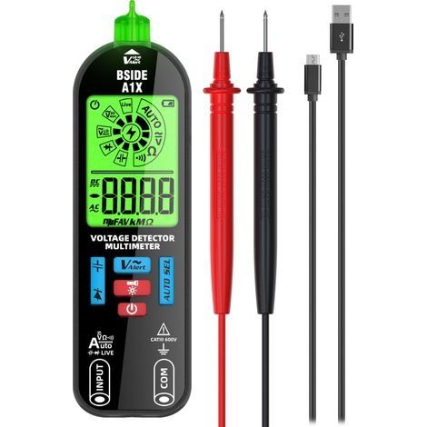 A1X Multimètre Numérique Intelligent Mini Testeur Électrique Rechargeable avec Nouvel Écran ID Détecteur de Tension Sans Contact Testeur de Continuité Capacité Ohm Diode Câble Sous Tension (1/5)