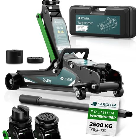 CargoVA Cric rouleur hydraulique 2,5T avec mallette, 2 patins en caoutchouc et chandelle, idéal pour atelier domestique (1/5)