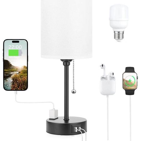 LAN Lampes de table 3 températures de couleur - 2700K 3500K 5000K Lampes de chevet avec ports USB C et A, lampes à chaînette pour chambres à coucher avec prise secteur, lampes de chevet avec base en m (1/5)